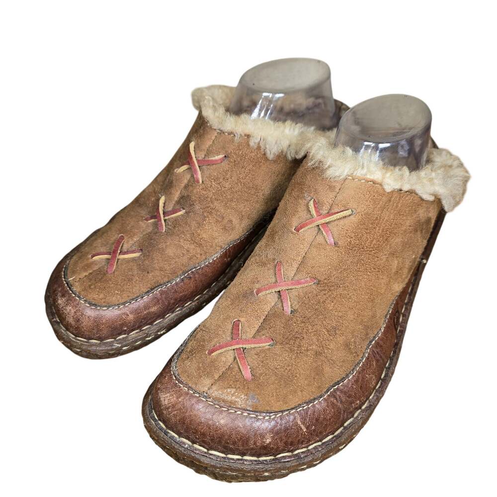 Born Mohawk Shearling Suede Native Boho Sz 9.5 Winter Clog Slippers Cottagecore